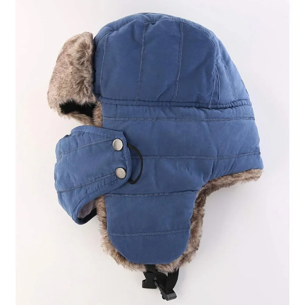 Men's Blue Trooper Trapper Hat Warm Winter Hunting Cap w/ Removable Mask